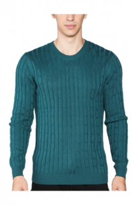 Men's Rd Neck Wool Pullover in Cables